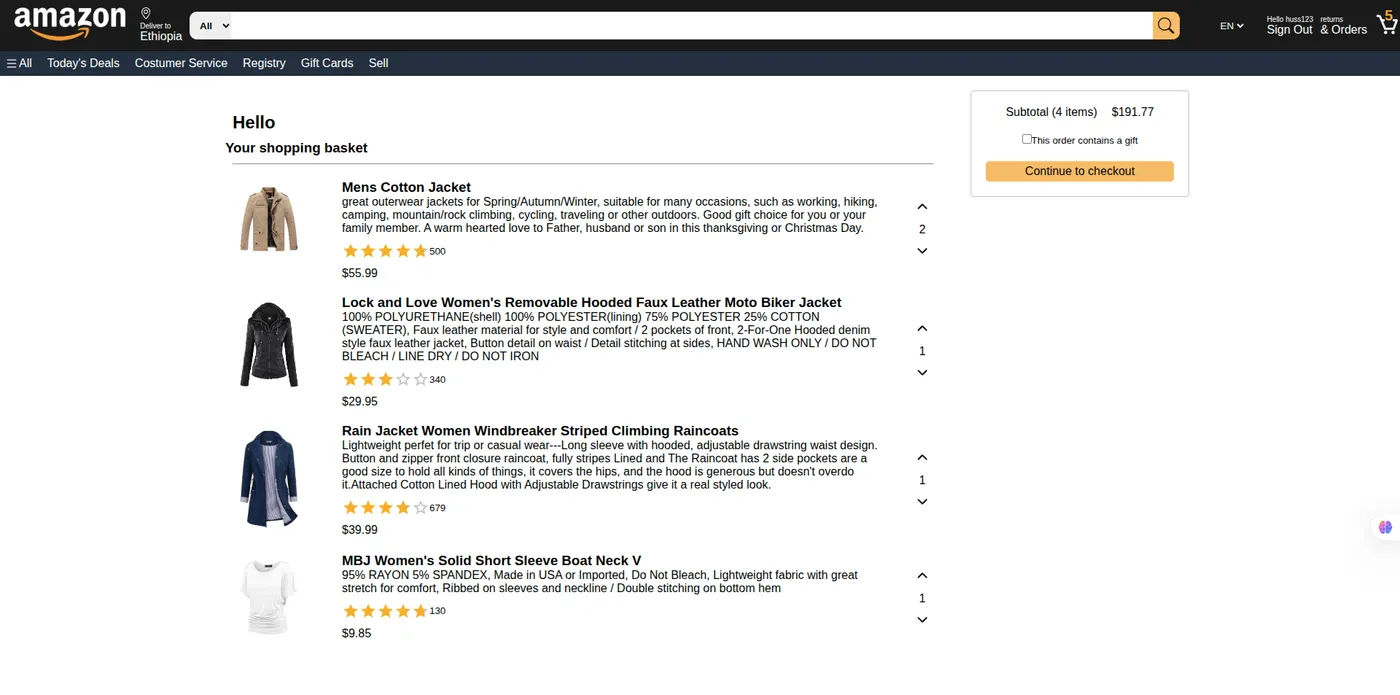 Amazon Clone cart