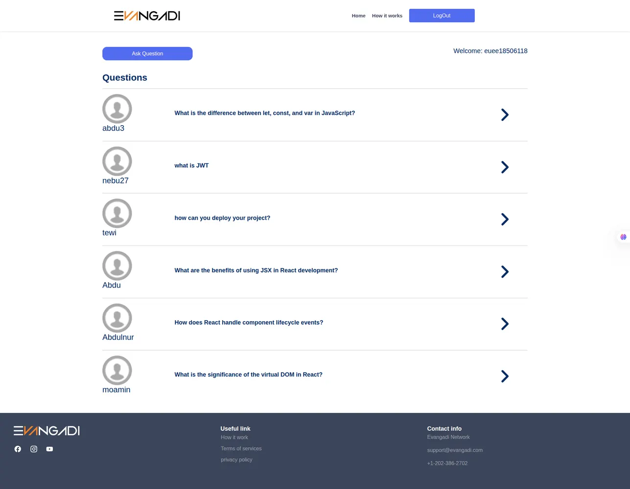 Evangadi Forum homepage