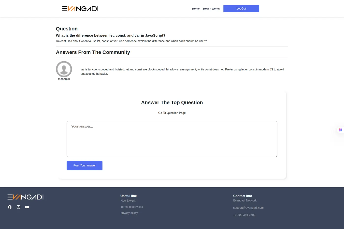 Evangadi Forum answer page